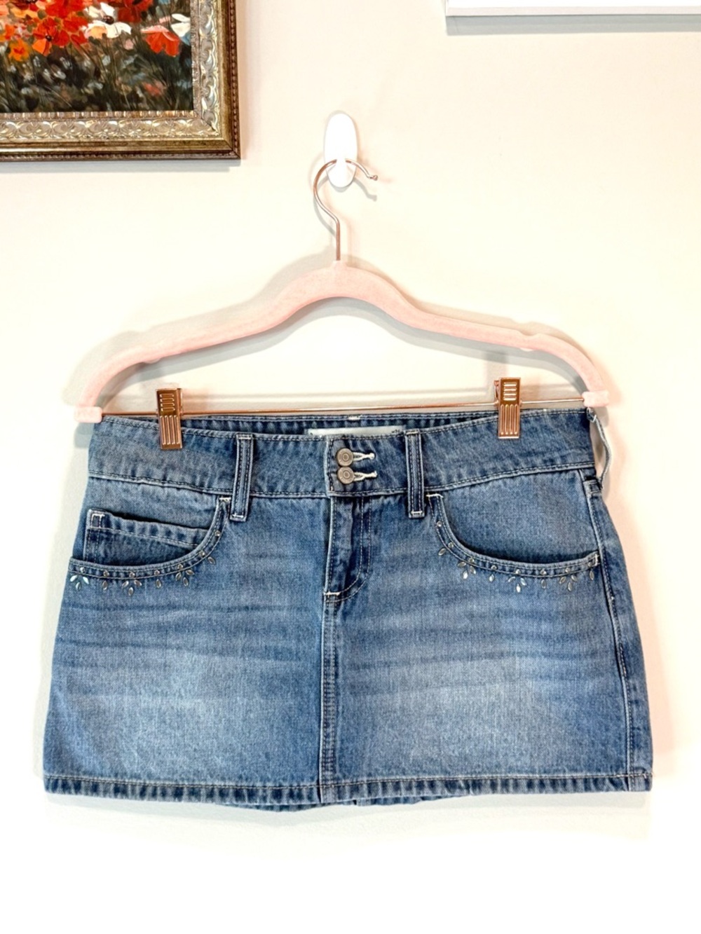 Hollister Light Blue Denim Mini Skirt with Stud Details - Size 2